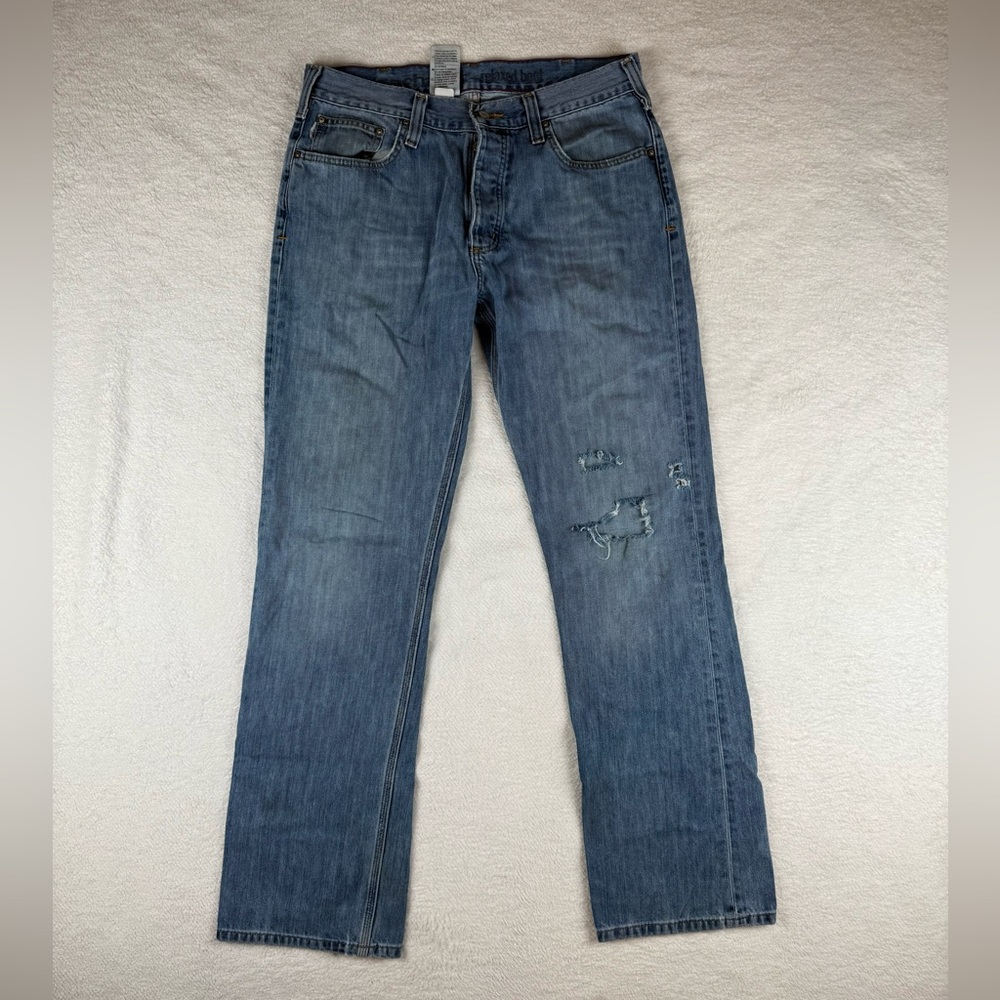 Carhartt Men’s 33x34 Relaxed Fit Distressed Button Fly Jeans Workwear 100177-260